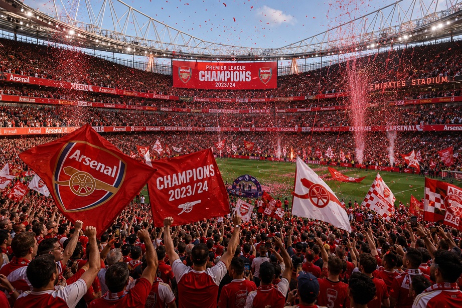 Arsenal Emirates Era Champions celebrating Premier League title at Emirates Stadium