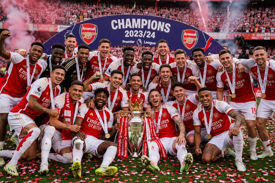 Arsenal Emirates Era Champions celebrating Premier League title at Emirates Stadium