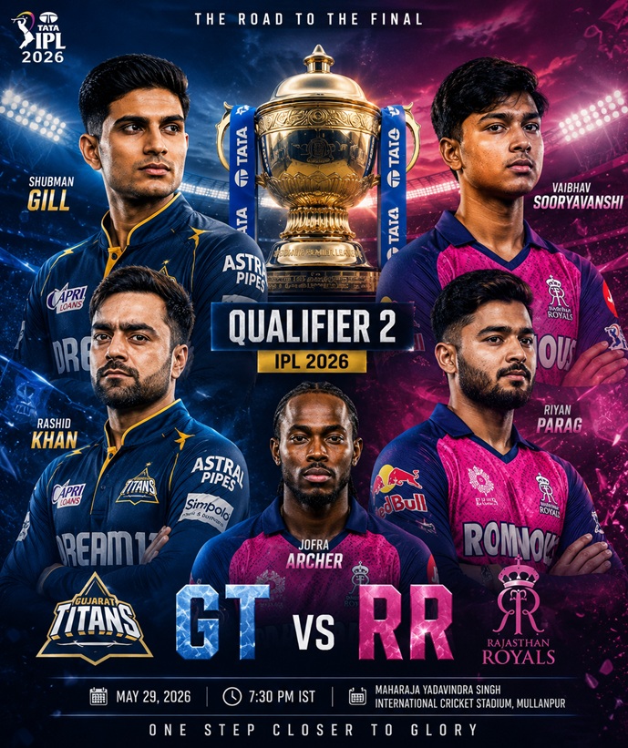 GT vs RR Qualifier 2 IPL 2026 match preview featuring Shubman Gill and Vaibhav Sooryavanshi