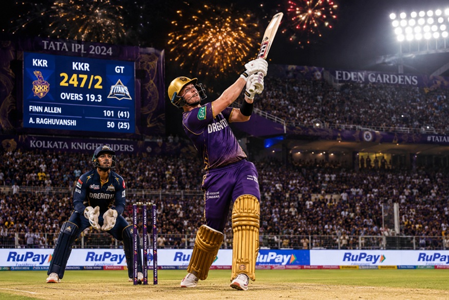 KKR vs GT match highlights at Eden Gardens featuring Finn Allen and IPL action