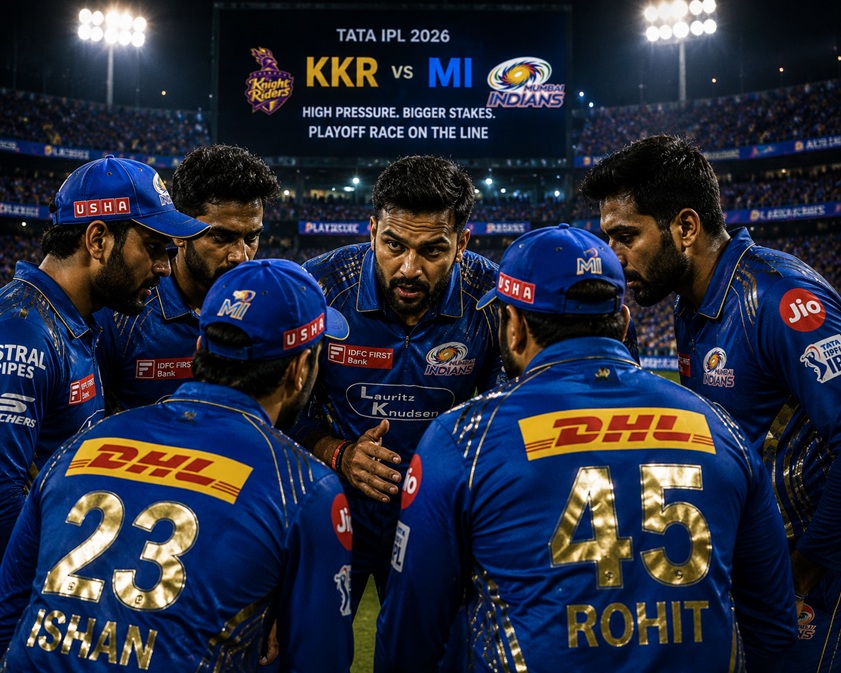 KKR MI Playoff Drama at Eden Gardens during a high-pressure IPL playoff race clash between Kolkata and Mumbai.