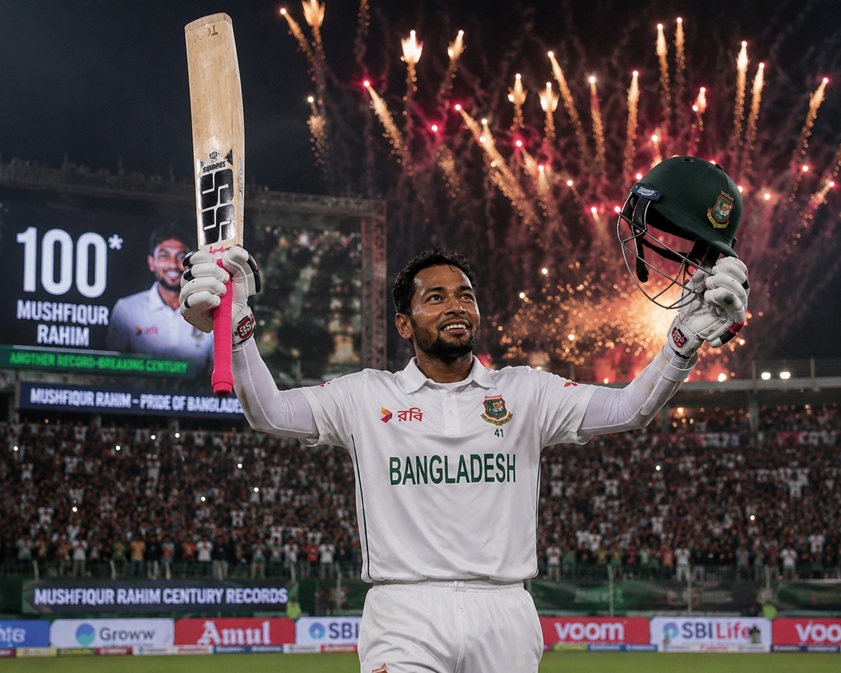 Mushfiqur Rahim Century Records celebration after scoring a Test century