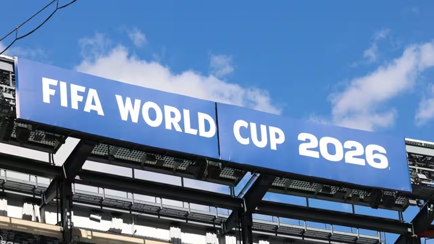 One-month World Cup countdown stadium atmosphere with fans and trophy