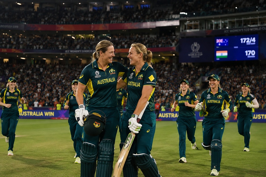 Australia Women Full Scorecard showing Ellyse Perry and Ashleigh Gardner during the record run chase against India Women at Lord's