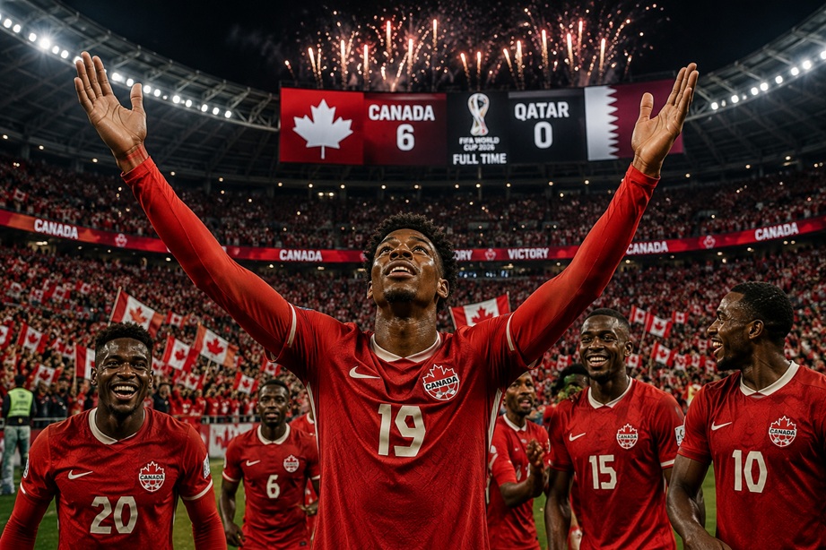Canada First World Cup Win celebration during FIFA World Cup 2026 as Switzerland defeats Bosnia in Group B action.