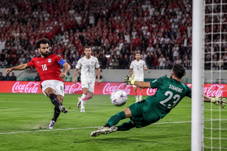 Egypt World Cup History Win as Mohamed Salah celebrates during Egypt's 3-1 victory over New Zealand at the FIFA World Cup.
