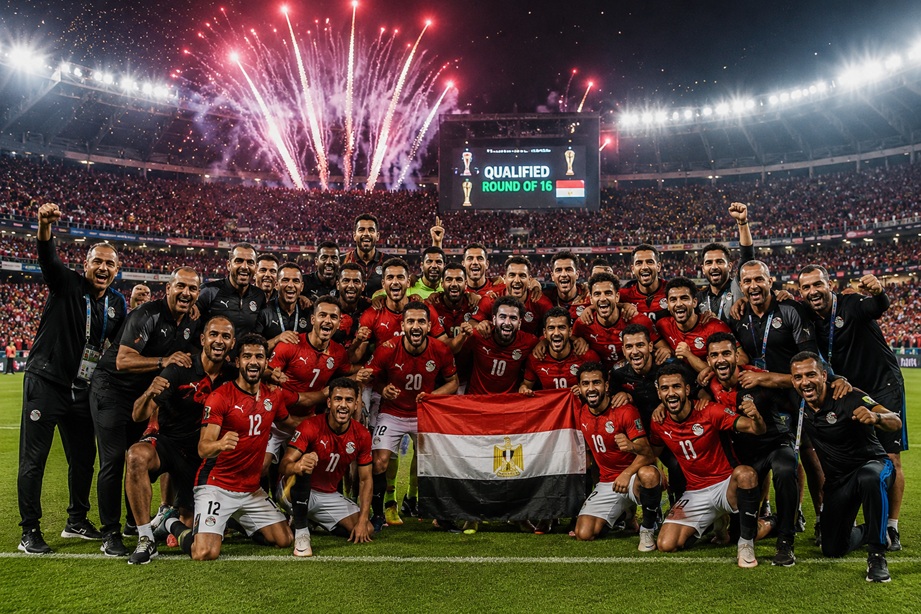Egypt World Cup Round of 32 celebration after qualifying for FIFA World Cup knockout stage