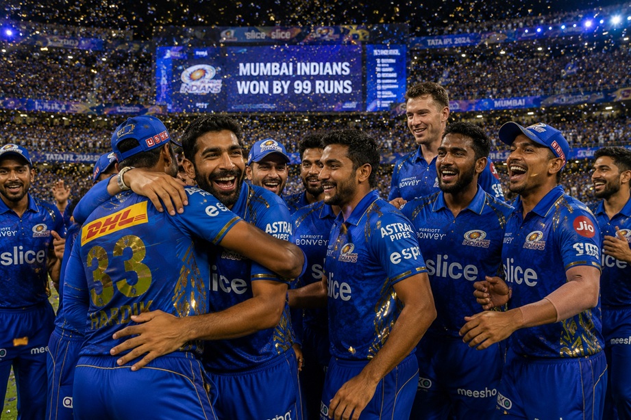 MI vs GT Scorecard showing Tilak Varma's century in Mumbai Indians' 99-run win over Gujarat Titans