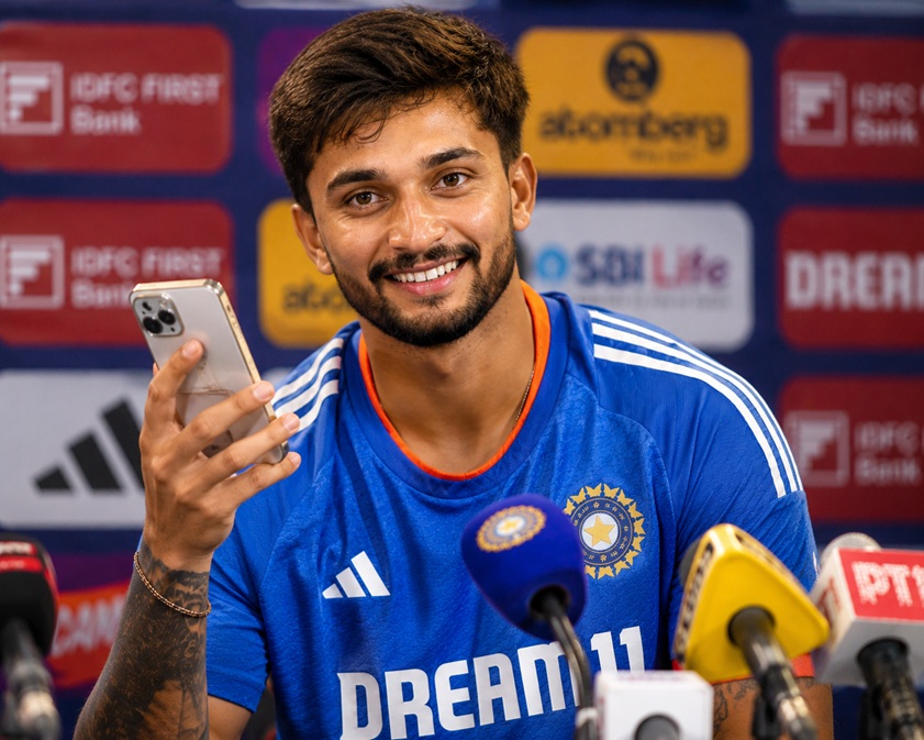 Nitish Reddy Viral Moment during press conference as he answers his mother's phone call after India's victory over Afghanistan