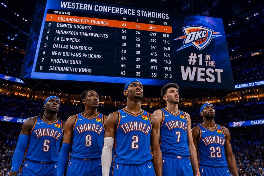 Oklahoma City Thunder Standings showing OKC's rise as an NBA powerhouse led by Shai Gilgeous-Alexander