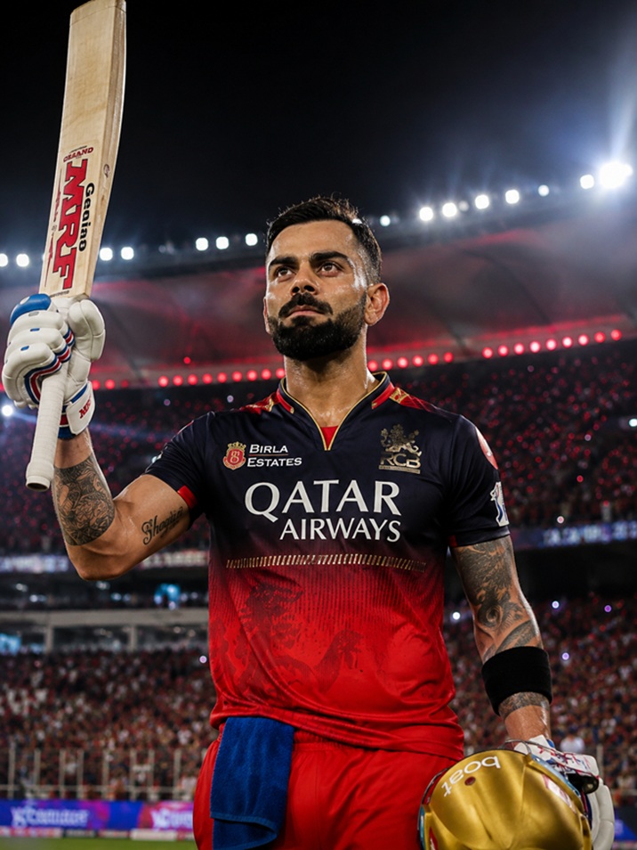 RCB vs GT Highlights 2026 featuring Virat Kohli celebrating Royal Challengers Bengaluru IPL Final victory
