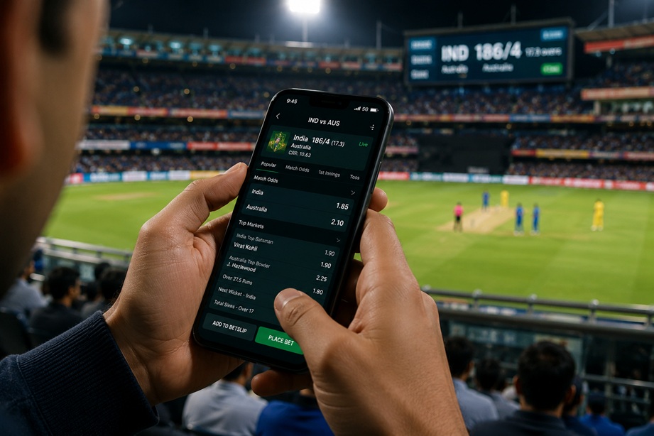 Real-Time Cricket Betting Data displayed with live odds, cricket statistics, and betting analytics during a T20 match