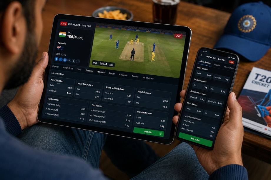 Real-Time Cricket Betting Data displayed with live odds, cricket statistics, and betting analytics during a T20 match