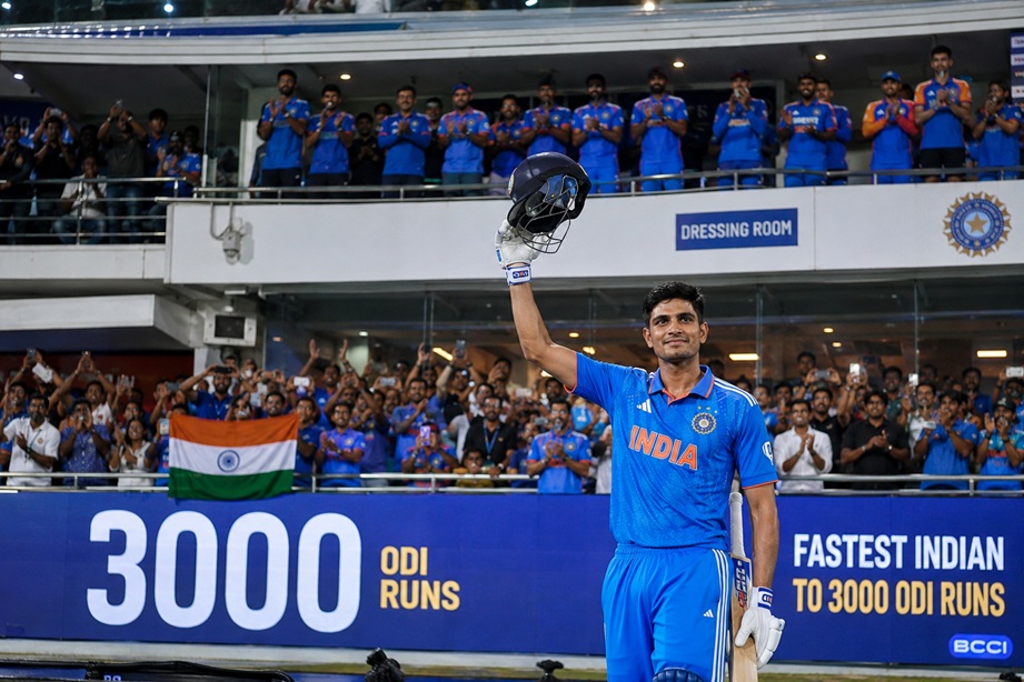 Shubman Gill 3000 ODI Runs milestone celebration during India vs Afghanistan ODI match