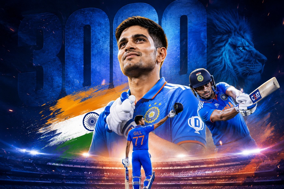 Shubman Gill 3000 ODI Runs milestone celebration during India vs Afghanistan ODI match