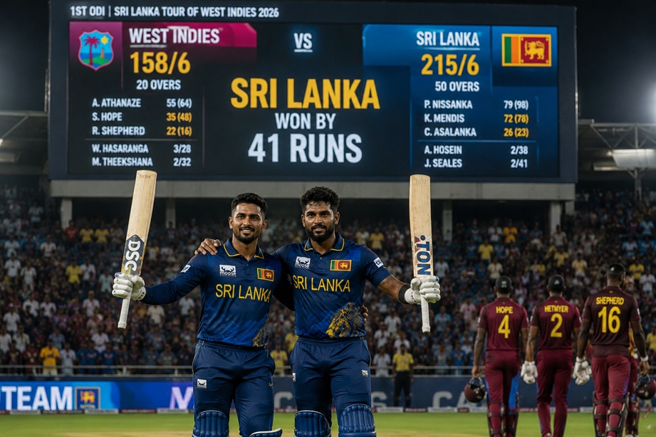 West Indies vs Sri Lanka Scorecard from the 1st ODI at Sabina Park featuring key batting and bowling performances