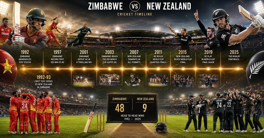 Zimbabwe vs New Zealand Timeline 1992–2025 complete 48-9 head-to-head cricket record