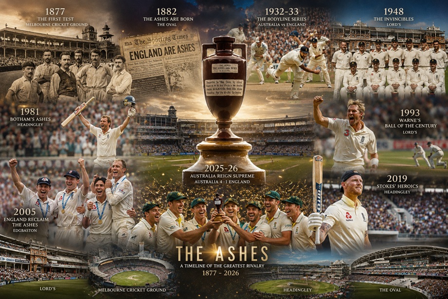 Australia England Timeline 2026 featuring the Ashes rivalry between the Australia Men's Cricket Team and England Cricket Team