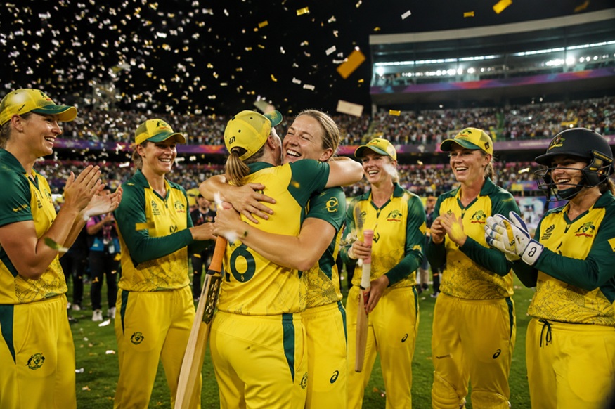 Australia Women vs West Indies Women Scorecard – Beth Mooney and Ashleigh Gardner celebrate Australia's 8-wicket win in the ICC Women's T20 World Cup 2026 semi-final.