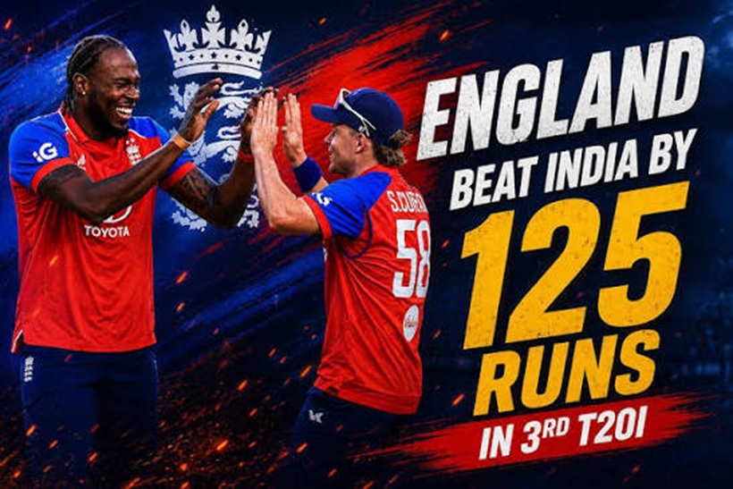 England vs India 3rd T20I Scorecard featuring Jofra Archer and Phil Salt during England's 125-run victory at Trent Bridge