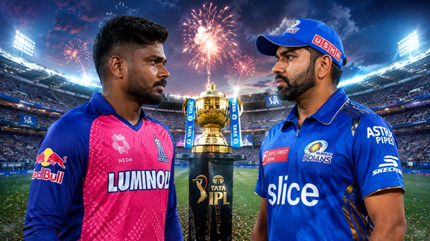 RR vs MI Timeline 2008–2026 featuring Rajasthan Royals vs Mumbai Indians rivalry, head-to-head record, iconic IPL moments, and legendary players.