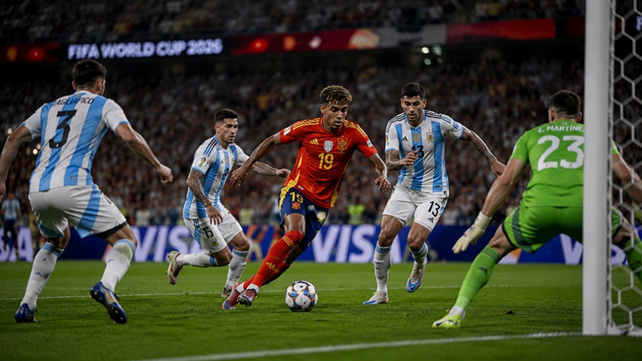 Spain World Cup final highlights featuring Ferran Torres scoring the winning goal against Argentina in the 2026 FIFA World Cup Final
