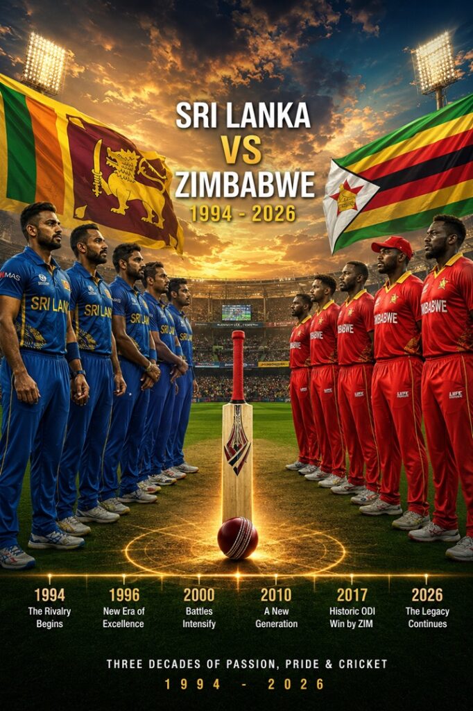 Sri Lanka vs Zimbabwe Timeline 1994–2026 featuring complete cricket rivalry history, memorable matches, legendary players, and head-to-head records