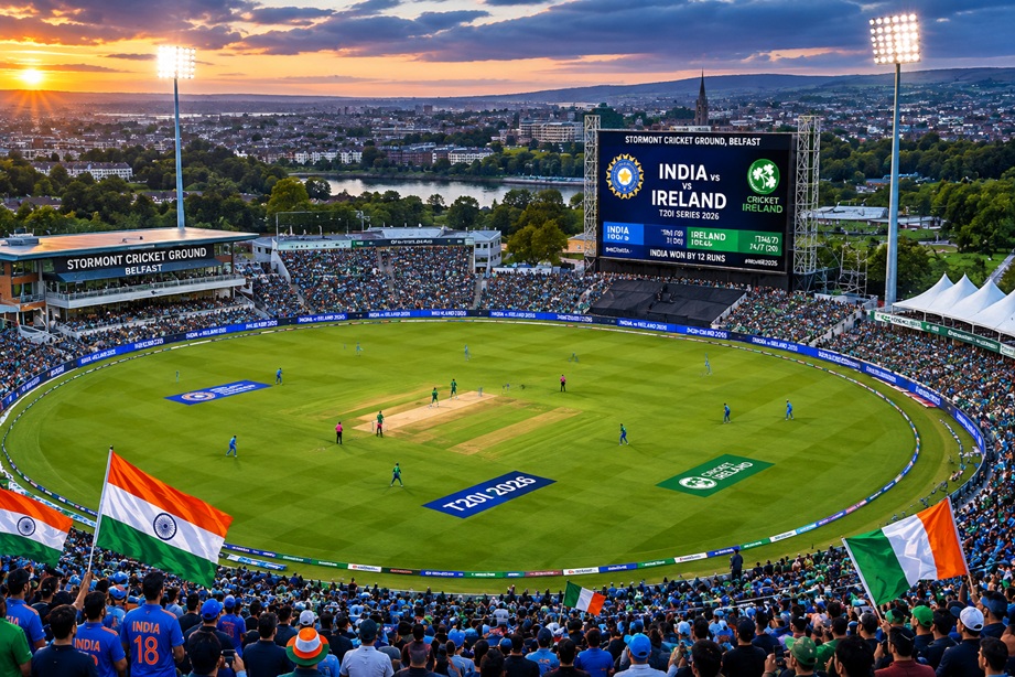 India vs Ireland Timeline 2026 featuring the India National Cricket Team and Ireland National Cricket Team at Stormont Belfast