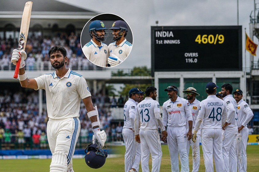 India vs Sri Lanka 1st Test scorecard 2026 showing India 460/9 and Devdutt Padikkal 167