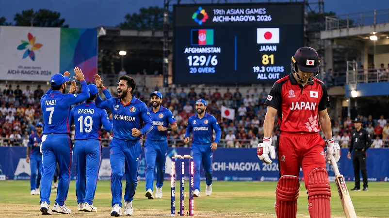 Afghanistan vs Japan 2026 Asian Games cricket match at Korogi Sports Park
