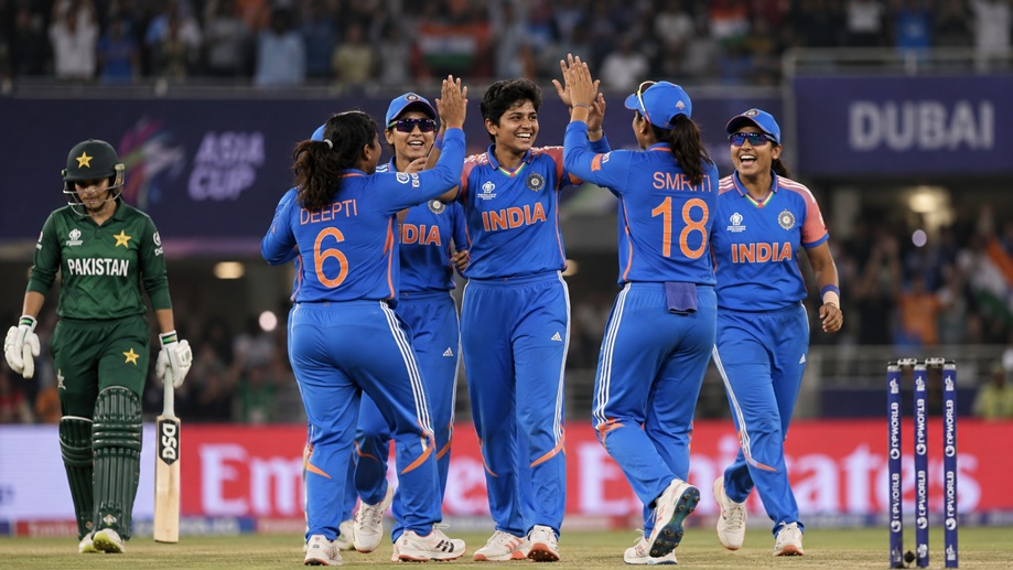 India Women Pakistan Scorecard 2026 showing India celebrating a 7-wicket victory over Pakistan Women in the Women's Asia Cup 2026