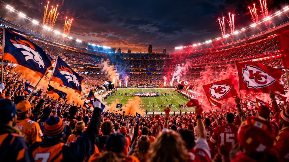 Broncos vs Chiefs MNF 2026 featuring Patrick Mahomes and Bo Nix at Arrowhead Stadium