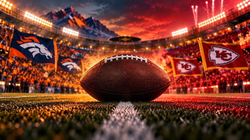 Broncos vs Chiefs MNF 2026 featuring Patrick Mahomes and Bo Nix at Arrowhead Stadium