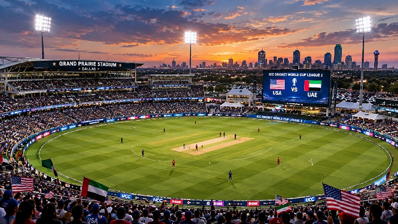 USA vs UAE 2026 Cricket match at Grand Prairie Stadium