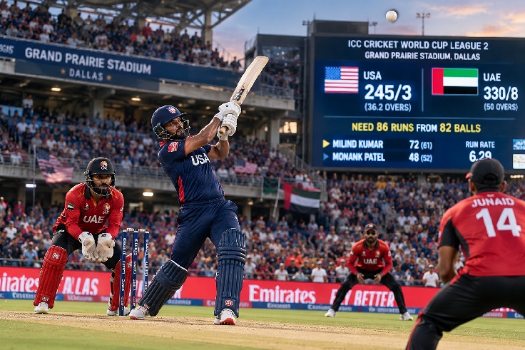 USA vs UAE 2026 Cricket match at Grand Prairie Stadium