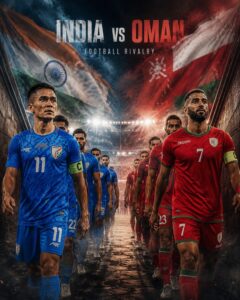 India vs Oman Football Rivalry match between India and Oman national football teams in a packed stadium