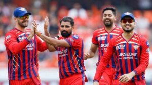 Mumbai Indians vs Lucknow Super Giants 47th match scorecard showing MI chasing 229 at Wankhede Stadium