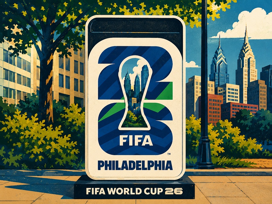 One-month World Cup countdown stadium atmosphere with fans and trophy
