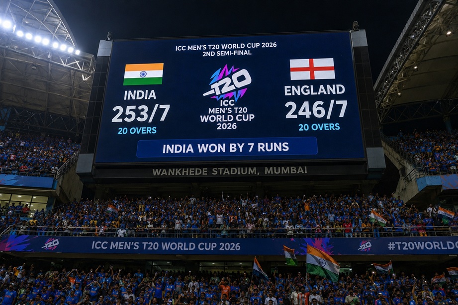 India vs England Scorecard during the ICC Men's T20 World Cup 2026 2nd Semi-Final at Wankhede Stadium