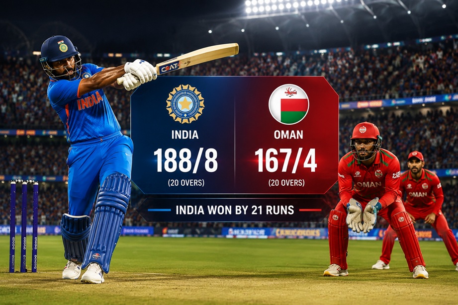 India vs Oman Match Scorecard during Asia Cup 2025 featuring Sanju Samson and Oman players at Sheikh Zayed Stadium Abu Dhabi