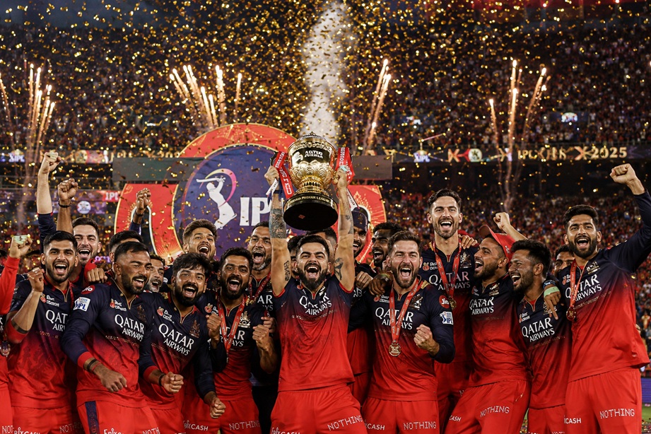 RCB vs GT Highlights 2026 featuring Virat Kohli celebrating Royal Challengers Bengaluru IPL Final victory