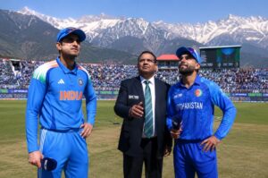 India vs Afghanistan 1st ODI Live Score featuring Shubman Gill and Rashid Khan in action at Dharamsala