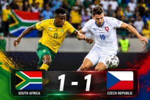 South Africa Czechia Match Highlights showing Teboho Mokoena scoring late equalizer in 1-1 FIFA World Cup draw