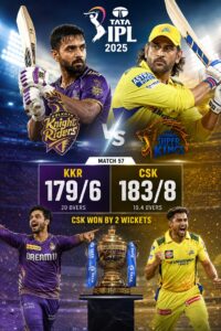 KKR vs CSK Scorecard IPL 2025 showing Chennai Super Kings defeating Kolkata Knight Riders by 2 wickets at Eden Gardens