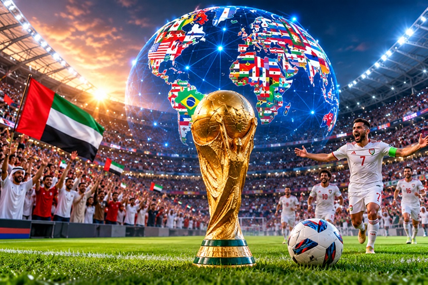 2030 World Cup featuring 64 teams showing FIFA expansion and UAE qualification opportunities
