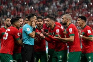 Morocco VAR Controversy before Mbappé goal during France vs Morocco 2026 FIFA World Cup quarter-final