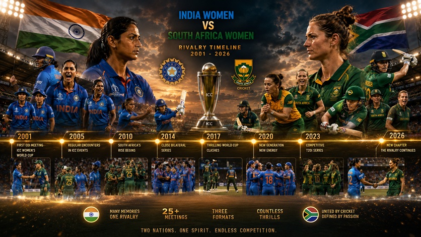 India Women vs South Africa Women Timeline featuring Harmanpreet Kaur and Laura Wolvaardt during the 2026 cricket rivalry