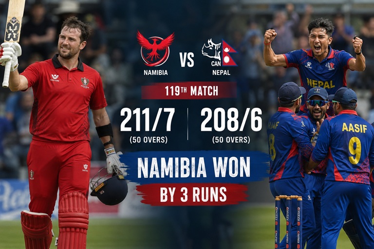 Namibia vs Nepal 119th Scorecard – Namibia beat Nepal by 3 runs
