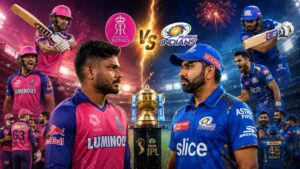 RR vs MI Timeline 2008–2026 featuring Rajasthan Royals vs Mumbai Indians rivalry, head-to-head record, iconic IPL moments, and legendary players.
