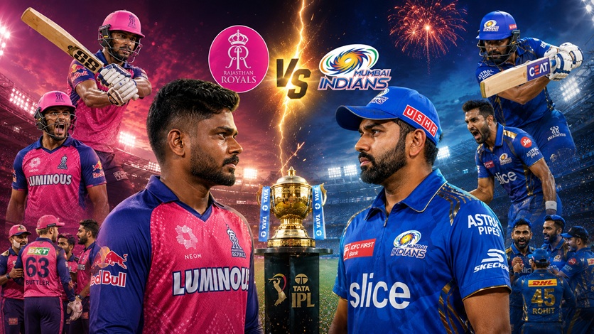 RR vs MI Timeline 2008–2026 featuring Rajasthan Royals vs Mumbai Indians rivalry, head-to-head record, iconic IPL moments, and legendary players.